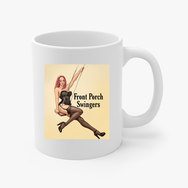 front porch swingers full coffee cup