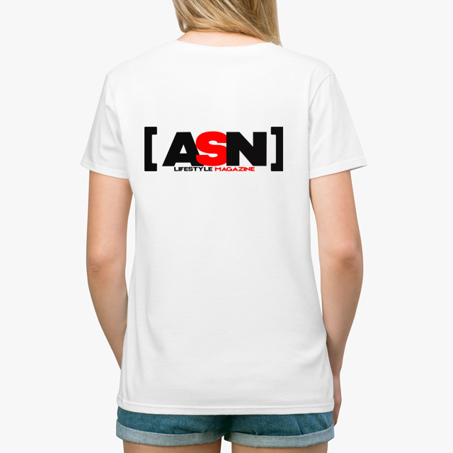ASN Lifestyle Magazine white unisex tshirt lady back example