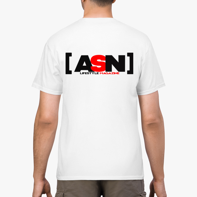 ASN Lifestyle Magazine white unisex tshirt man back example