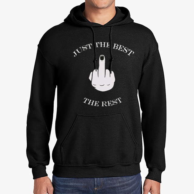 Just the Best black hoodie front