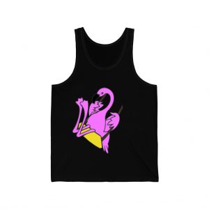 The Swinging Flamingos black unisex jersey tank