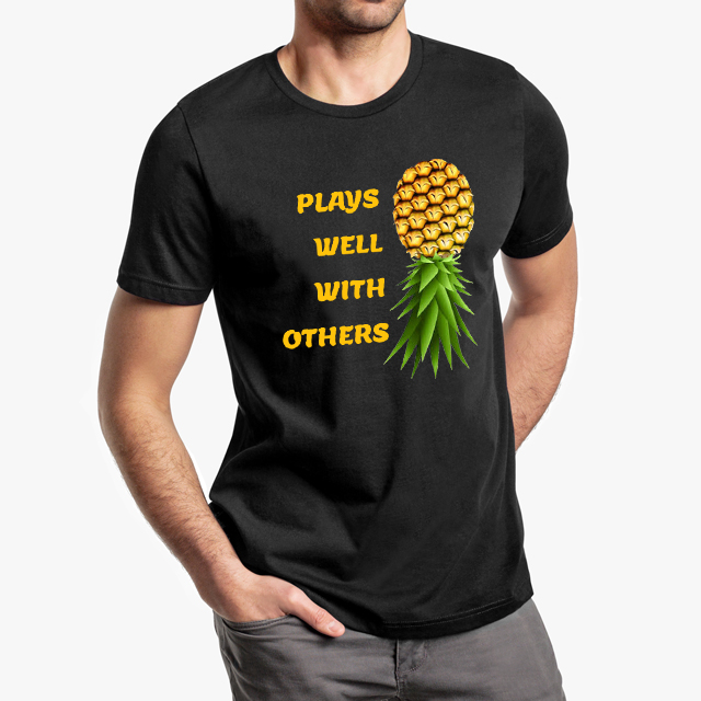 Plays Well With Others Upsidedown Pineapple Black Unisex T-Shirt