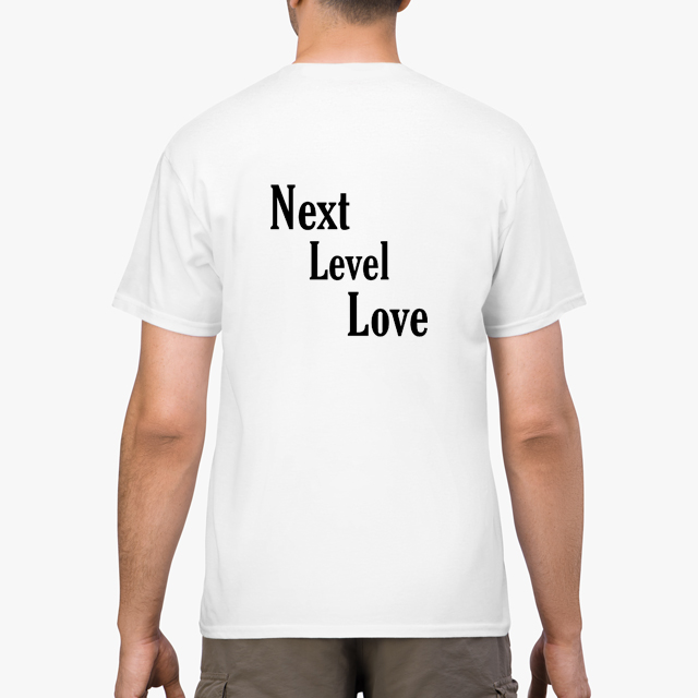 next level love black white unisex tshirt man back example