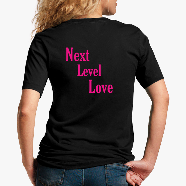next level love pink black unisex tshirt - lady back example