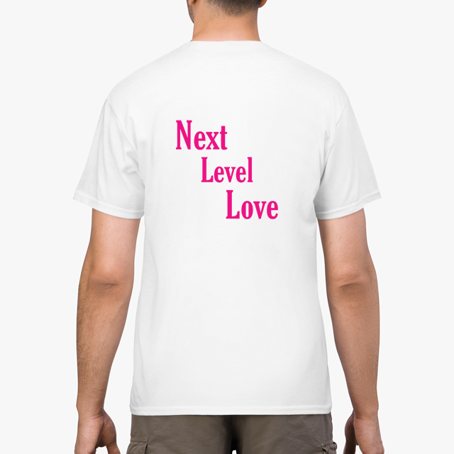 next level love pink white unisex tshirt man back example