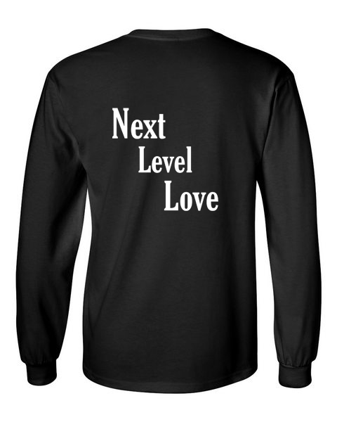 next level love white black back long sleeve t-shirt