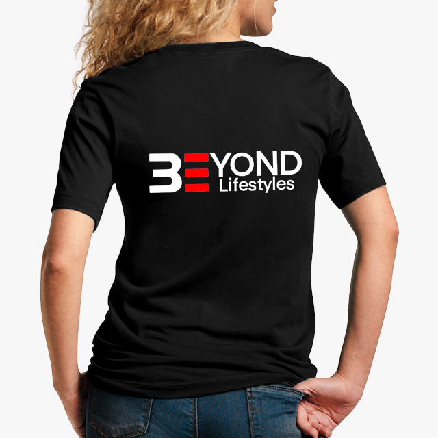 Beyond Lifestyles black unisex tshirt - lady back
